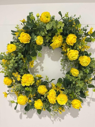 Yellow handmade door wreath - yellow,